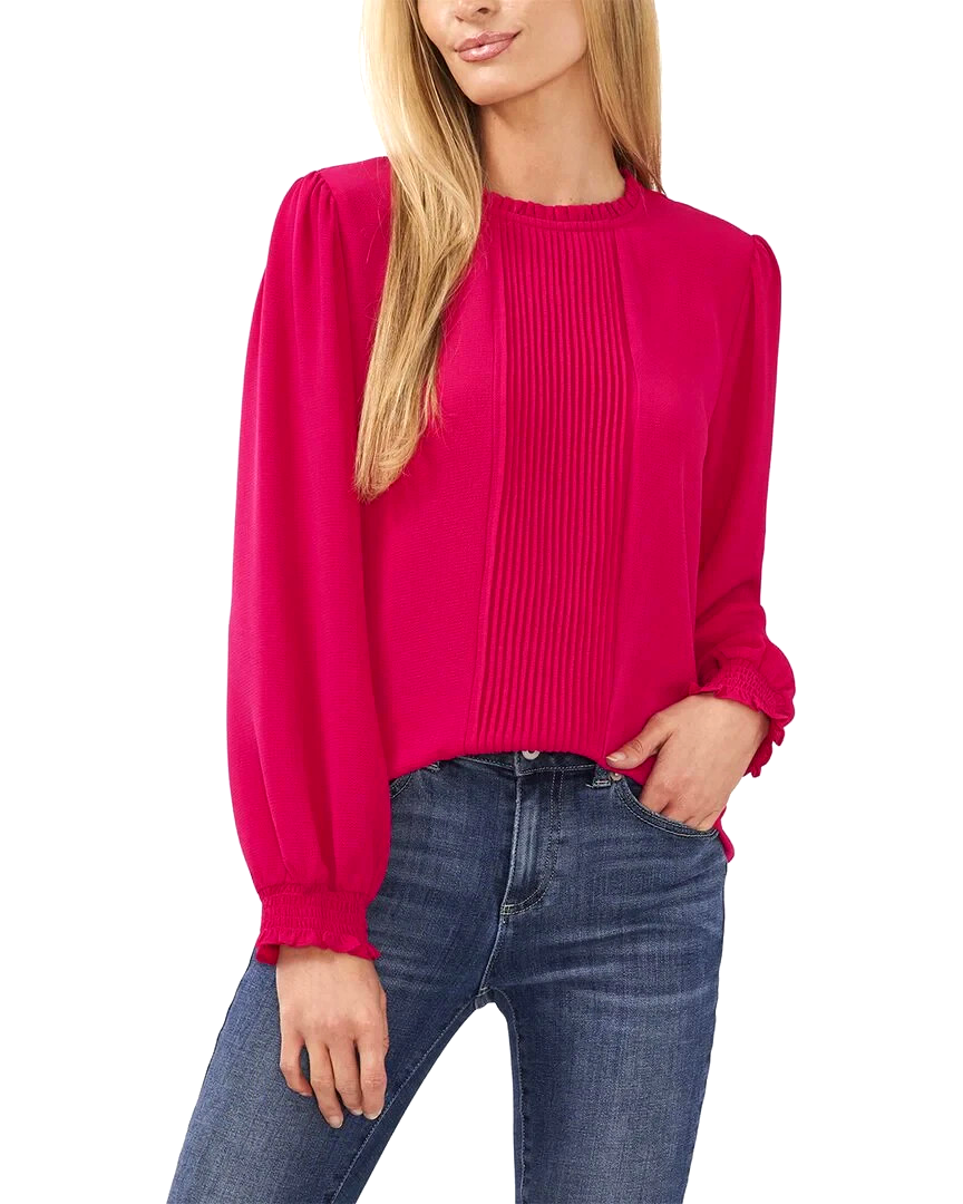 CeCe Pintucked Long-Sleeve Blouse MSRP $79