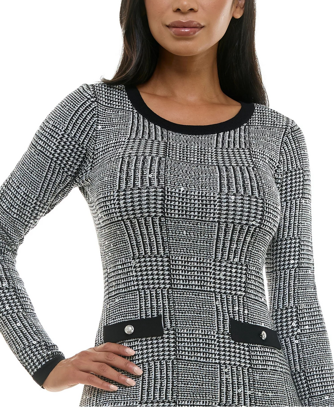 BCX Juniors Sequin Plaid Midi Sweater Dress MSRP $59