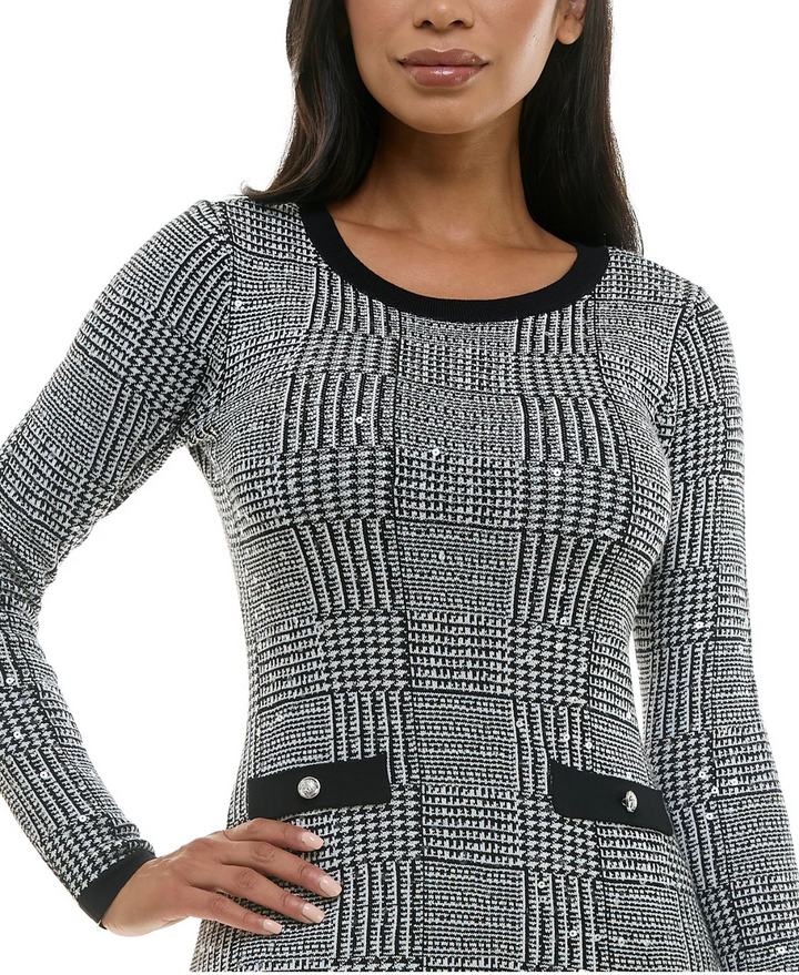 BCX Juniors Sequin Plaid Midi Sweater Dress MSRP $59