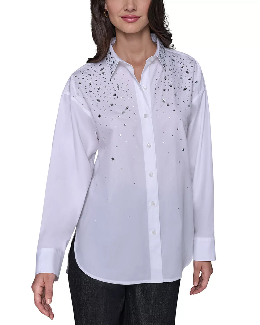 KARL LAGERFELD PARIS Embellished Poplin Blouse MSRP $129