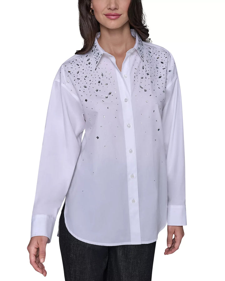 KARL LAGERFELD PARIS Embellished Poplin Blouse MSRP $129