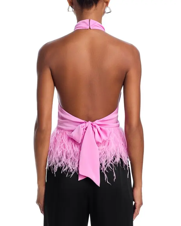 Ramy Brook Faux Feather Trim Halter Top MSRP $395