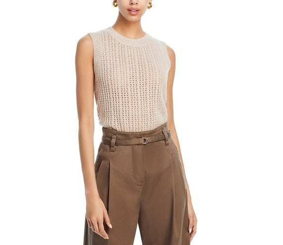 C by Bloomingdale's Cashmere Crochet Crewneck Vest MSRP $168