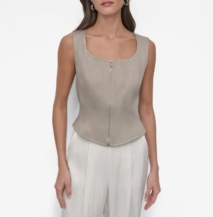 DKNY Women's Front-Zip Scoop-Neck Seamed-Corset Top MSRP $89