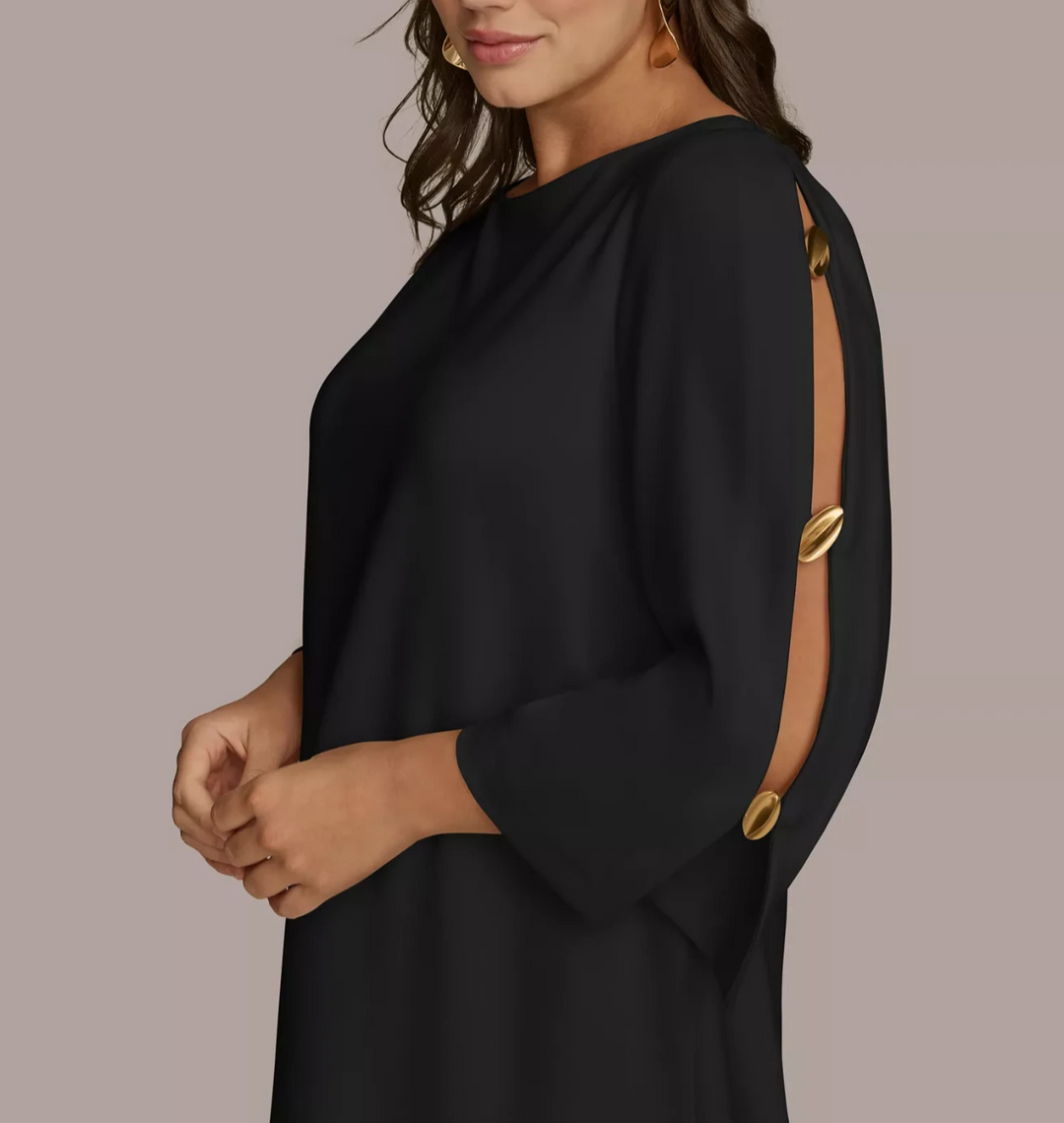 Donna Karan New York Petite Boat-Neck Embellished-Split-Sleeve Dress MSRP $159