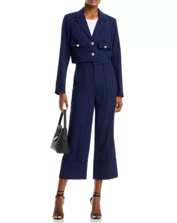 AQUA Pinstripe Twill Cropped Blazer