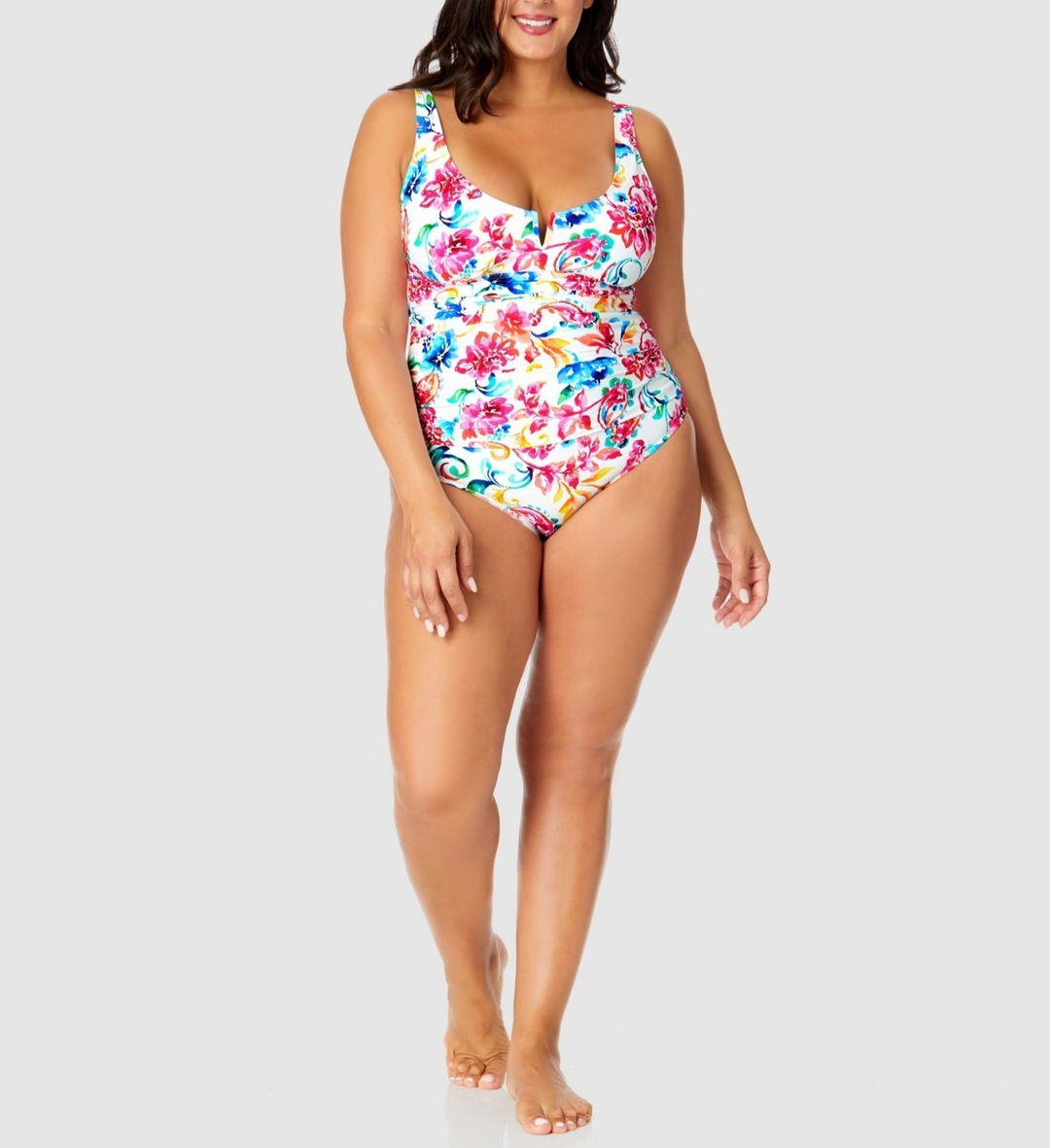 Anne Cole Plus Size Watercolor Paisley V-Wire One-Piece Swimsuit MSRP $118