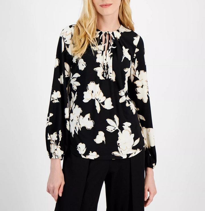 Anne Klein Women's Tie-Front Split-Neck Blouse MSRP $79