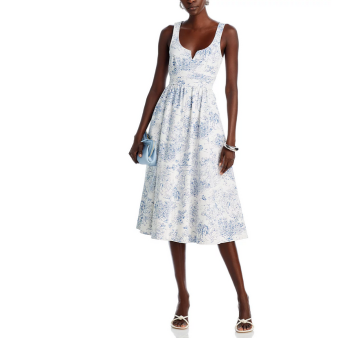 Cinq à Sept Garden Toile Notch Neck Midi Dress MSRP $495