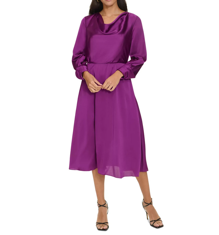Jessica Howard Petite Cowl-Neck Long-Sleeve Fit & Flare Dress MSRP $129