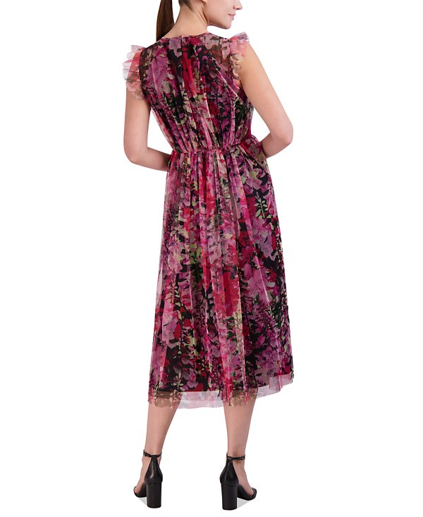 Laundry by Shelli Segal Women's Floral Tulle Midi Dress MSRP $158