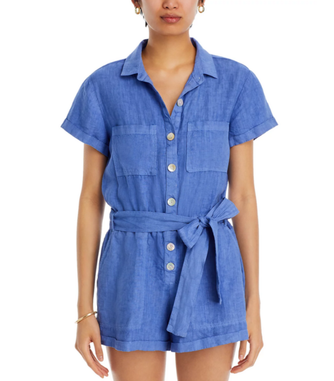 Bella Dahl Rolled Hem Linen Utility Romper MSRP $218