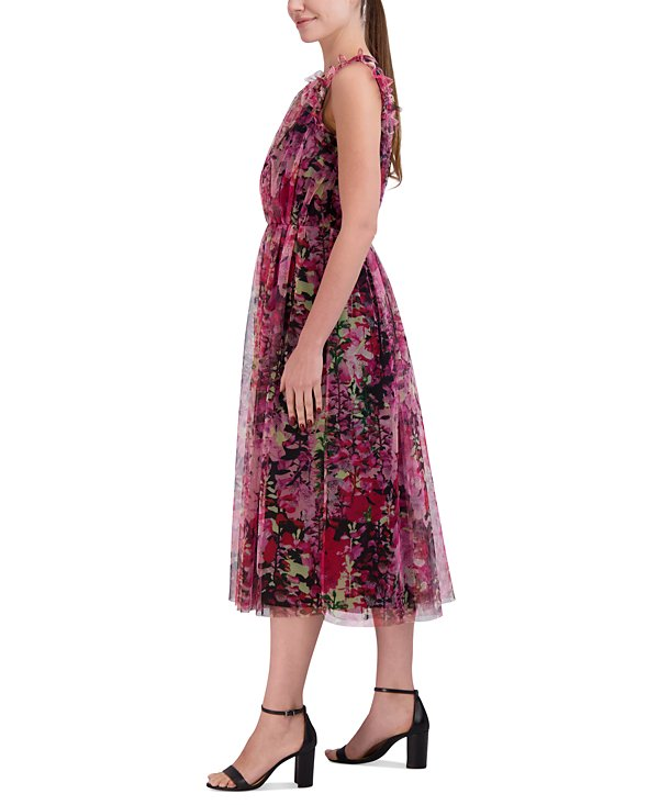 Laundry by Shelli Segal Women's Floral Tulle Midi Dress MSRP $158