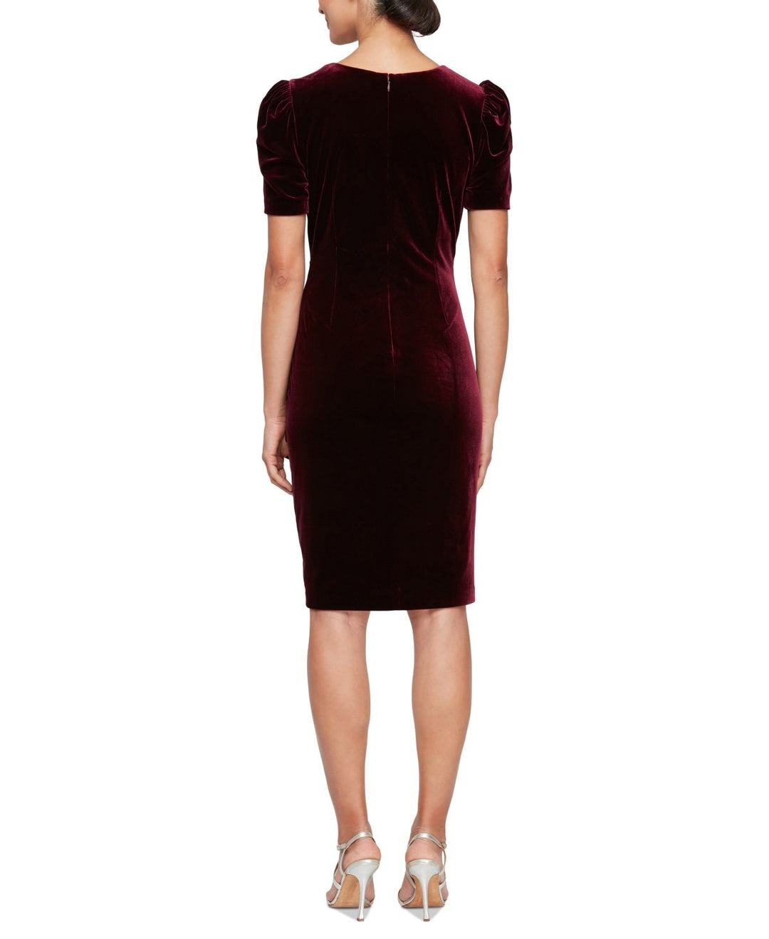 Alex Evenings Velvet Puff-Sleeve Beaded Dress MSRP $169
