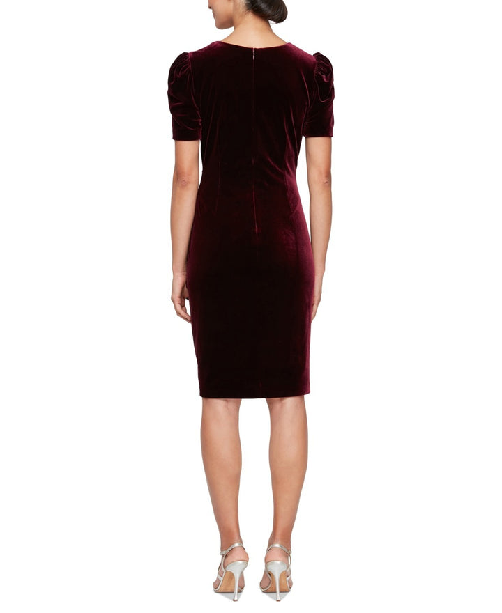 Alex Evenings Velvet Puff-Sleeve Beaded Dress MSRP $169