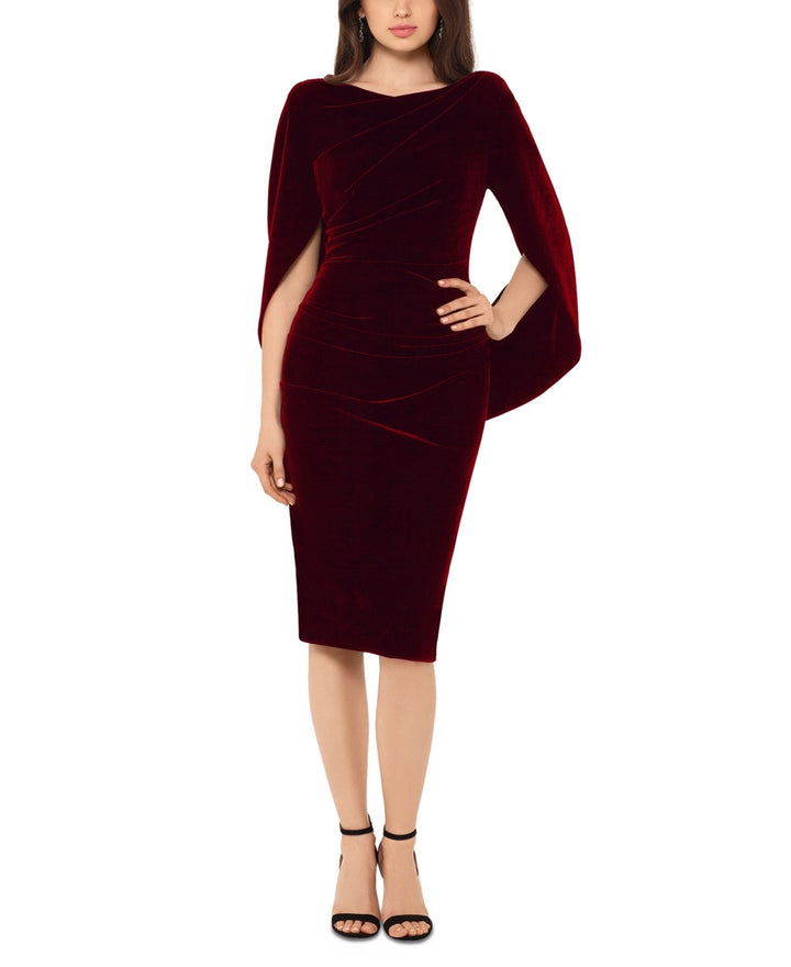 B&A By Betsy & Adam Petite Velvet Cape-Sleeve Drape-Back Dress MSRP $149