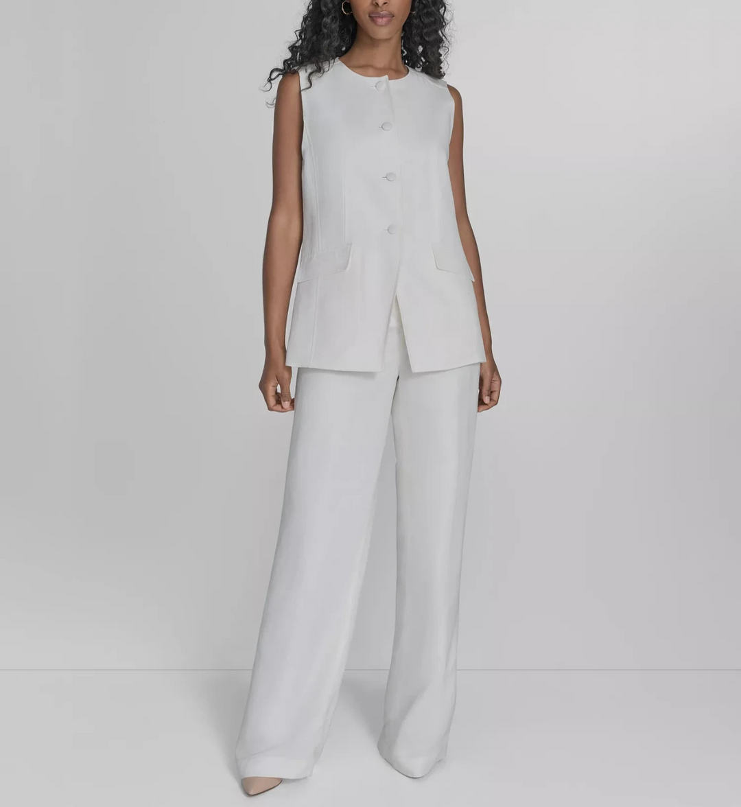 Calvin Klein Women's Linen-Blend Collarless Vest MSRP $139