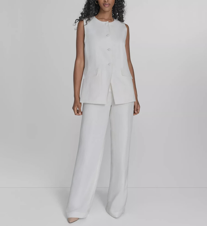 Calvin Klein Women's Linen-Blend Collarless Vest MSRP $139