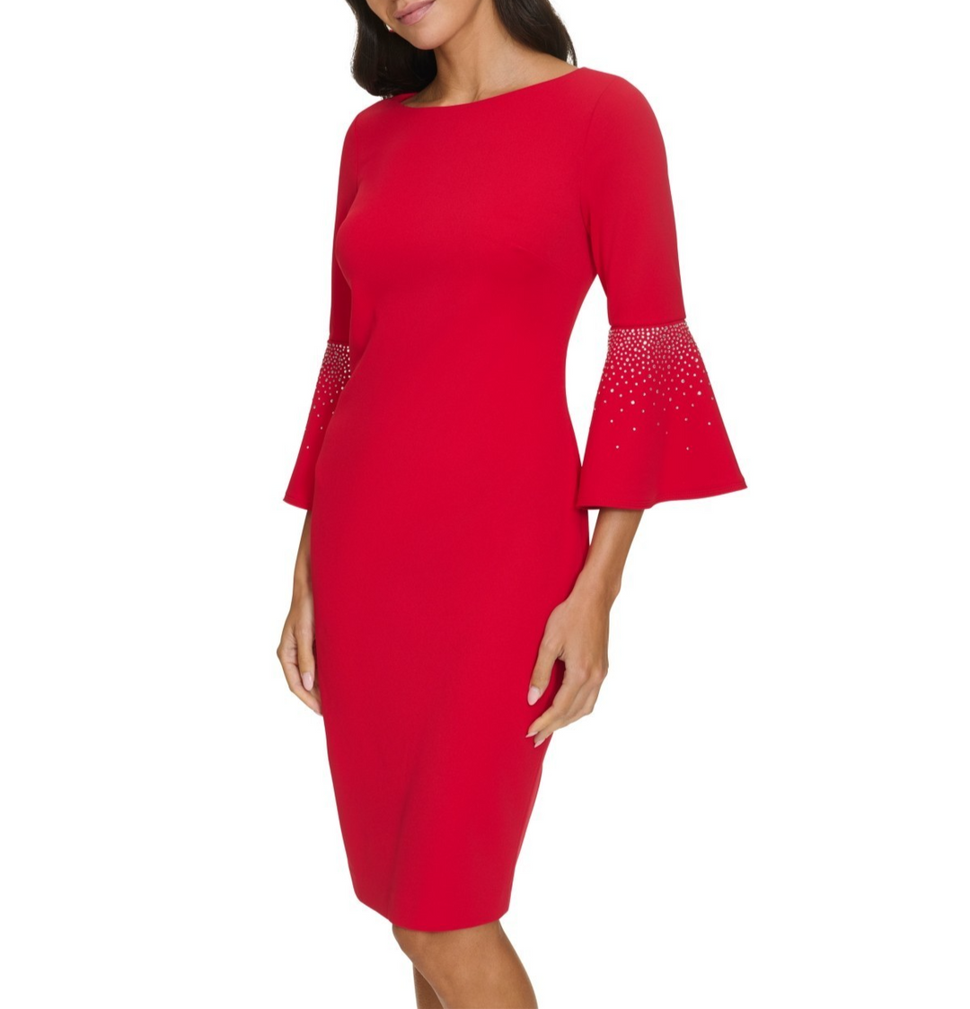 Calvin Klein Embellished Bell-Sleeve Sheath Dress MSRP $139