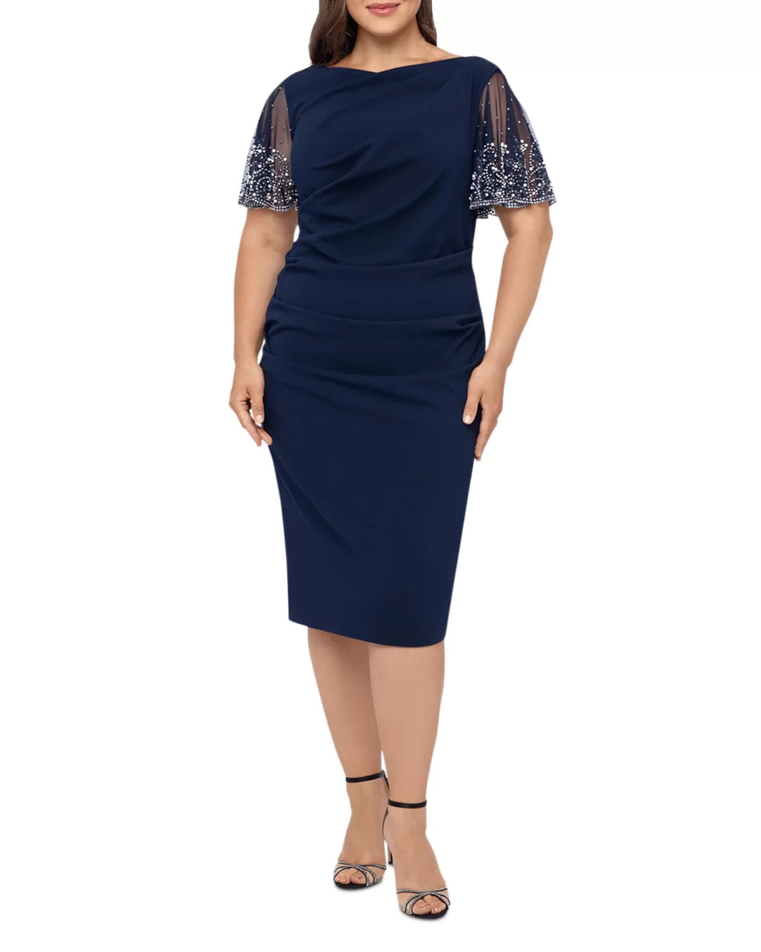 Betsy & Adam Embellished Mesh Sleeve Dress MSRP $259