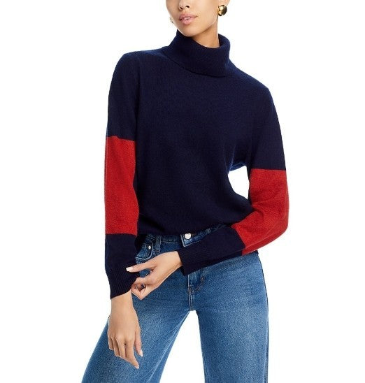 C by Bloomingdale's Cashmere Color Block Elbow Cashmere Sweater MSRP $188