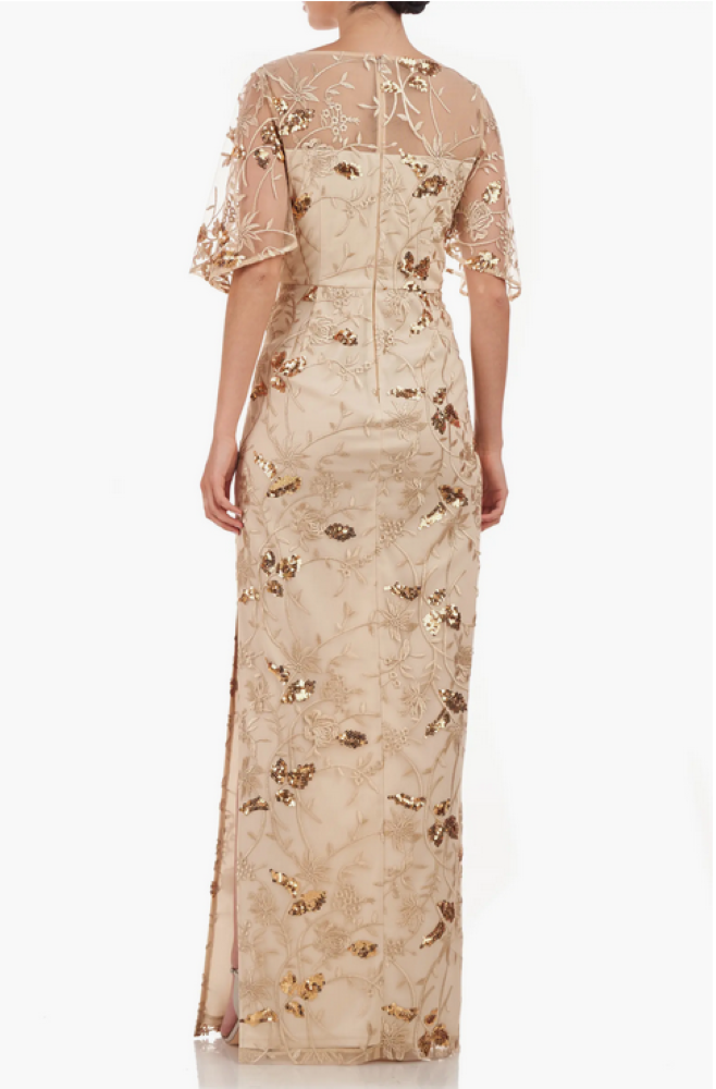 JS Collections Daphne Embroidered Sequin Column Gown MSRP $298