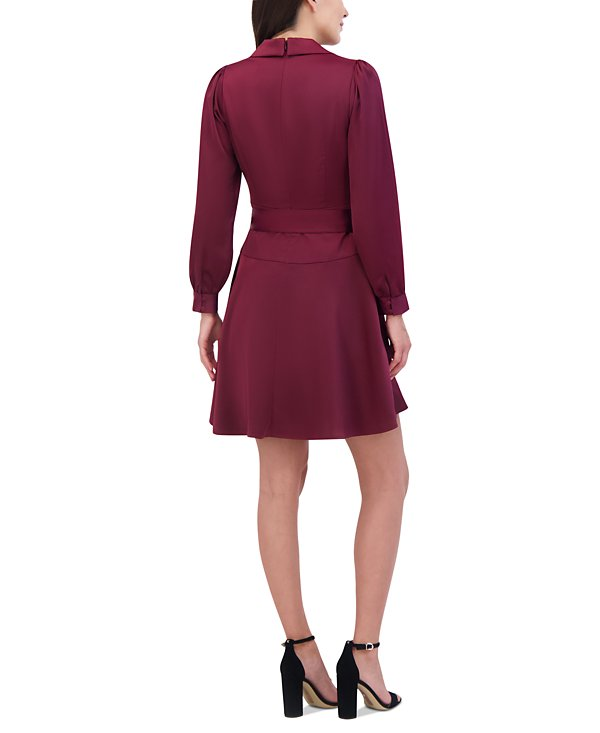 Vince Camuto Petite Crepe-Back Long-Sleeve Faux-Wrap Dress MSRP $178