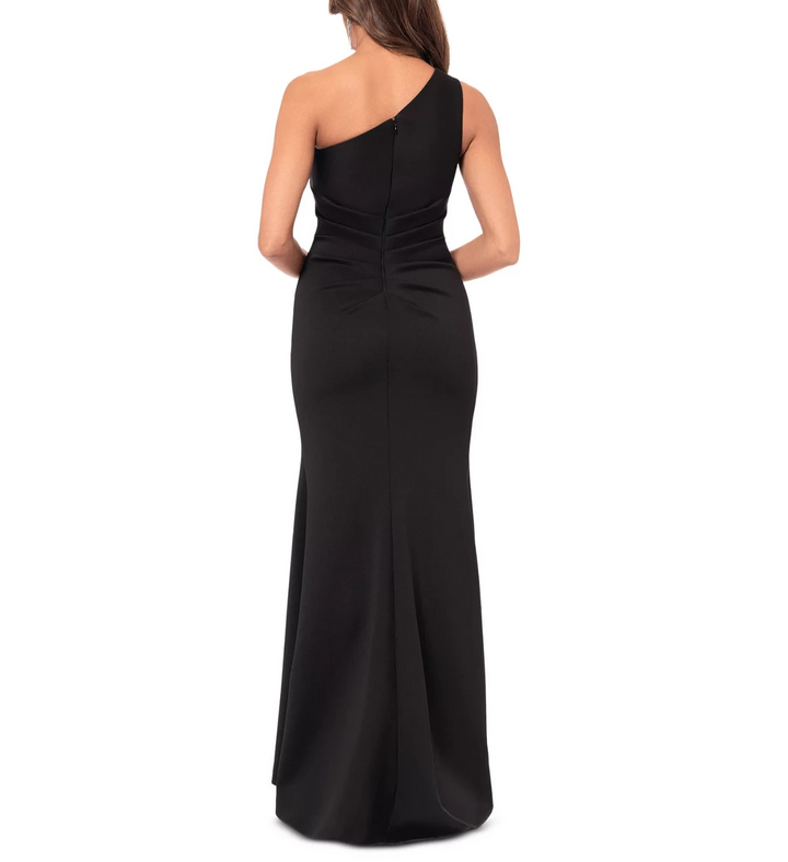XSCAPE Women's Scuba One-Shoulder Side-Slit Gown MSRP $249