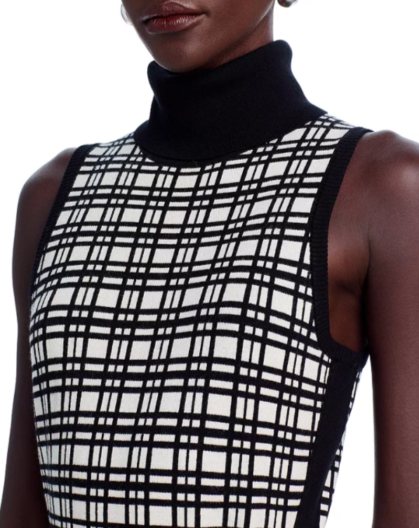 TOCCIN Peggy Sleeveless Turtleneck Tie Front Windowpane Dress MSRP $395