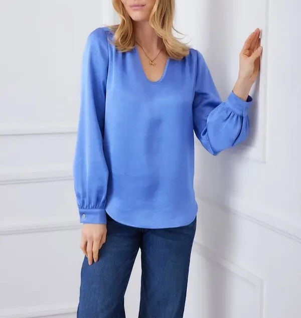Karen Kane Satin Shirred Blouse MSRP $139