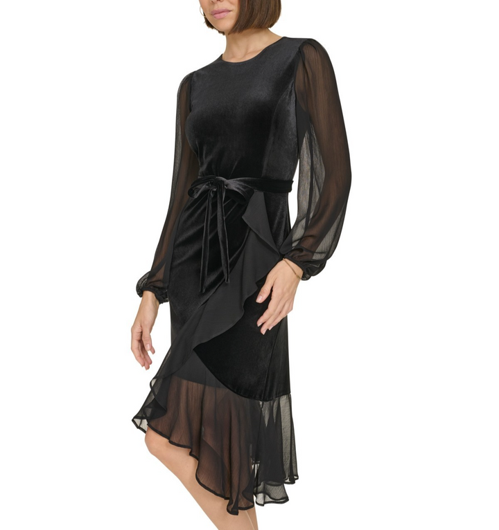 Tommy Hilfiger Mixed-Media Ruffled High-Low Dress MSRP $ 129