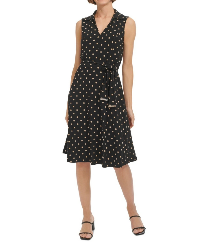 Tommy Hilfiger Women's Polka Dot Jersey Collared Dress MSRP $134