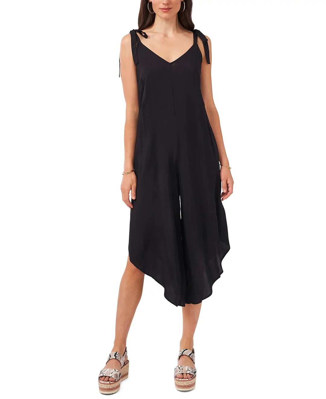 Vince Camuto V-Neck Sleeveless Tie-Shoulder Angled-Hem Jumpsuit MSRP $69