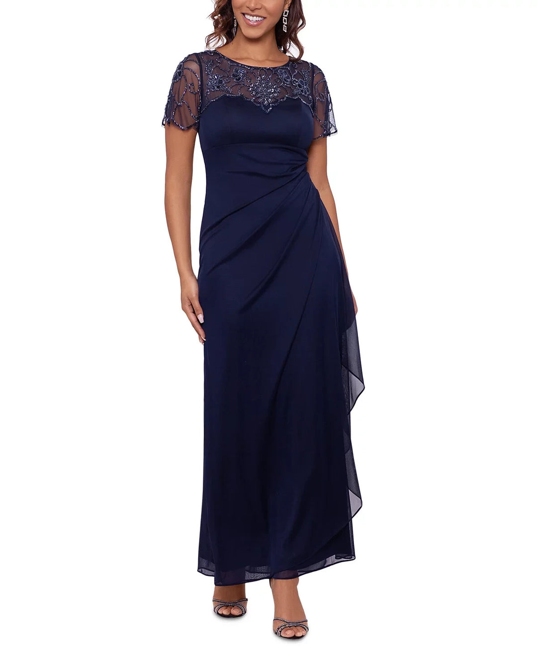 XSCAPE Petite Embellished Ruched Gown MSRP $279