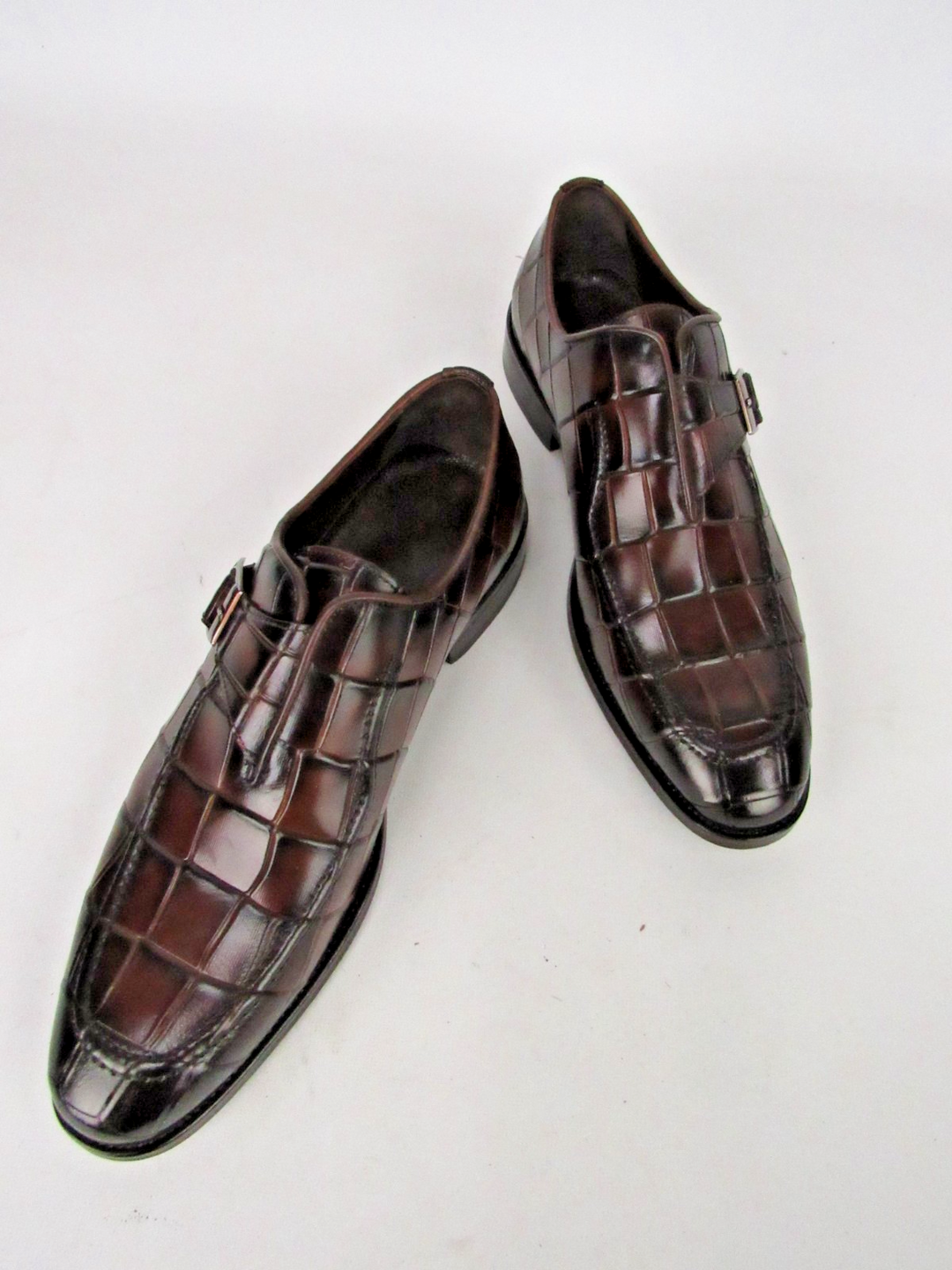 Men’s Croc Embossed Premium Leather Monk Strap Shoes – Handcrafted Size EU 41