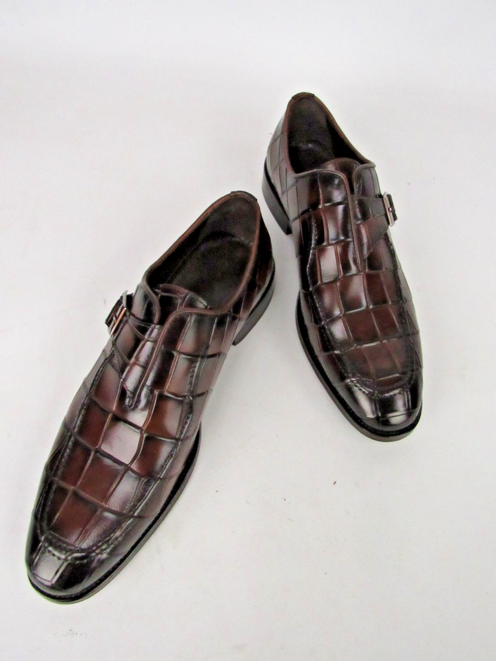 Men’s Croc Embossed Premium Leather Monk Strap Shoes – Handcrafted Size EU 41