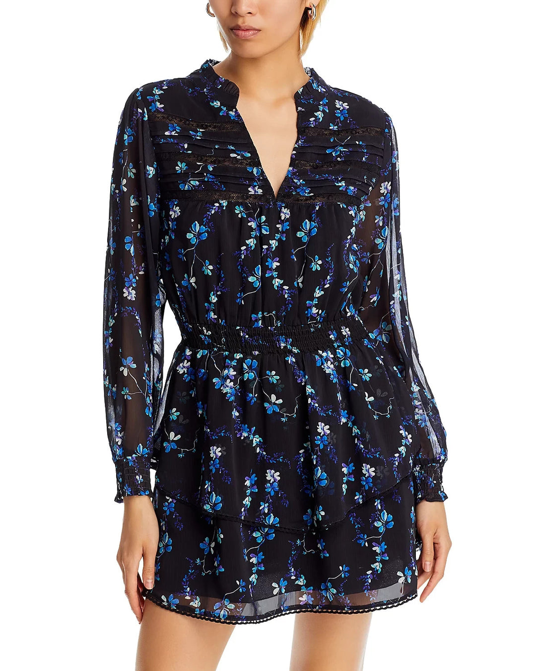 AQUA V-Neck Long Sleeved Floral Print Dress MSRP $118