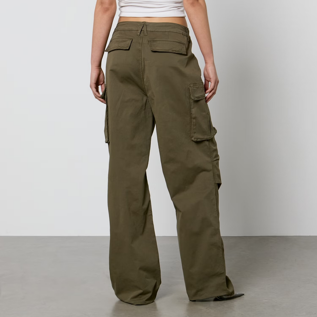 Good American Baggy Cotton-Blend Canvas Cargo Trousers MSRP $258