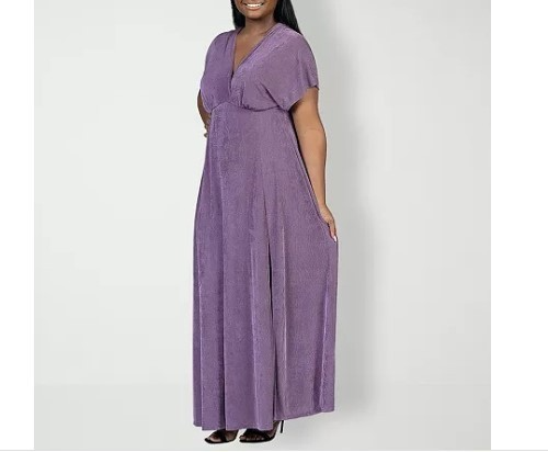 24seven Comfort Apparel Front Slit Empire Waist Maxi Dress MSRP $121.99