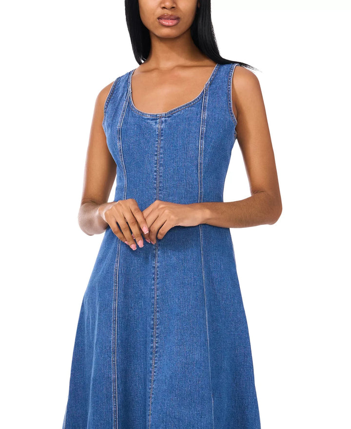 1.STATE Women's Scoop-Neck Sleeveless Denim Fit & Flare Dress MSRP $129