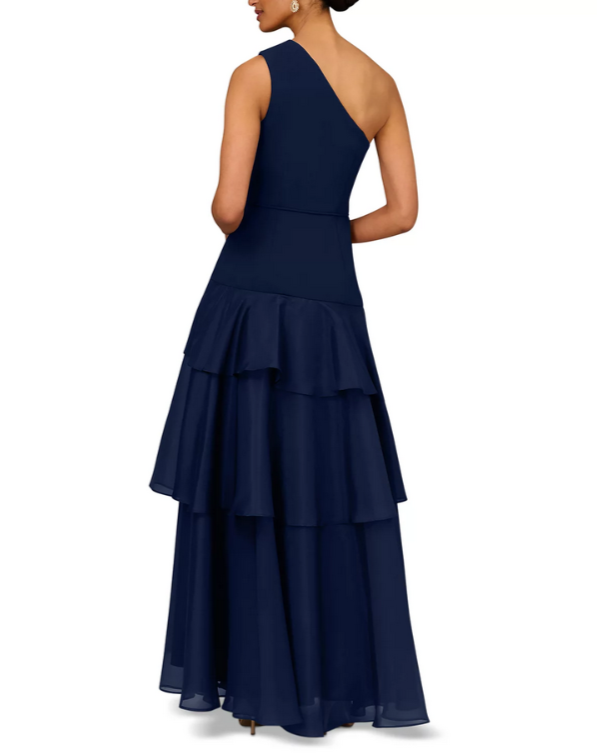 Aidan Mattox One Shoulder Tiered Gown MSRP $395