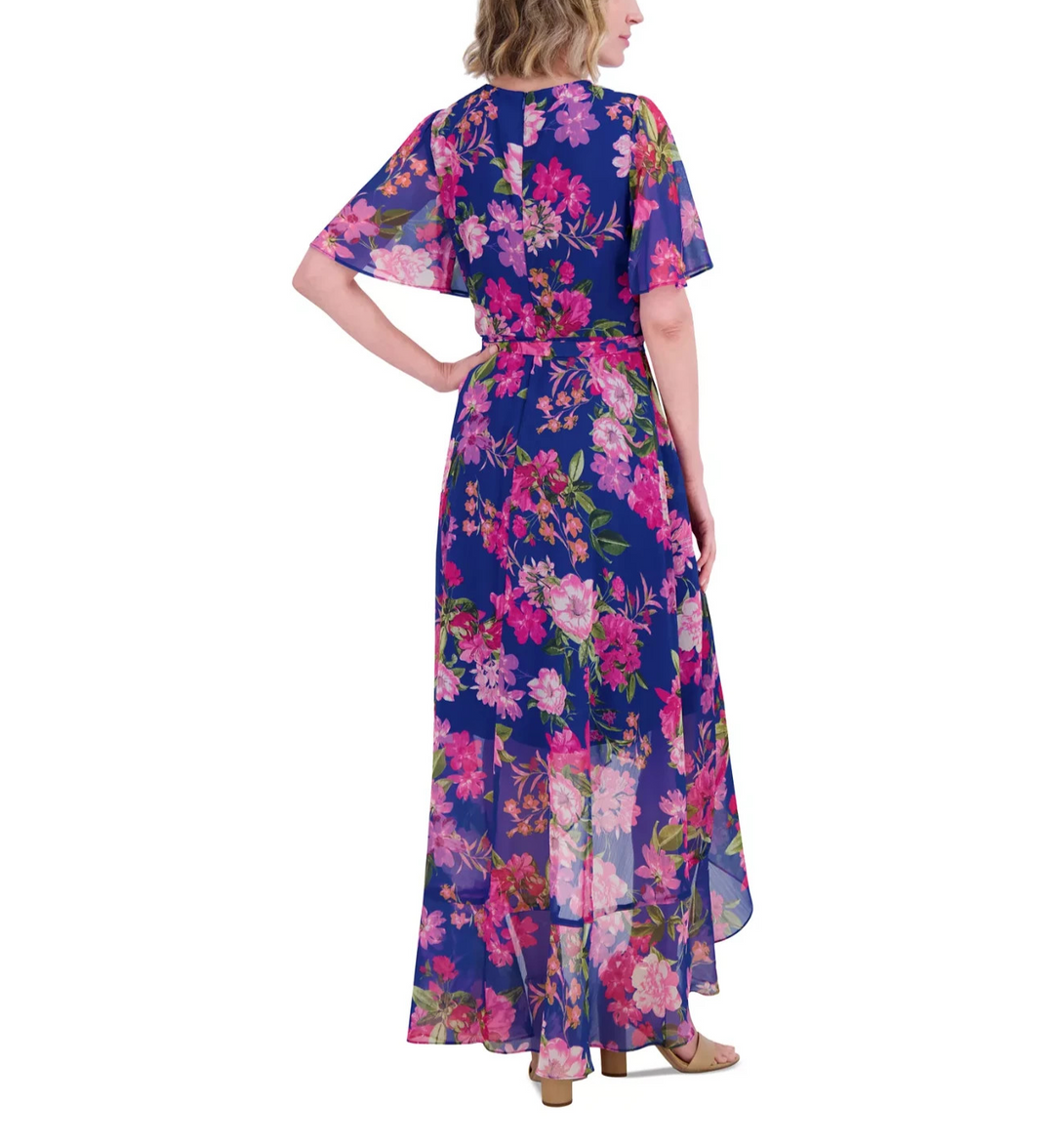 Jessica Howard Women's Floral-Print Belted Flutter-Sleeve Dress MSRP $139