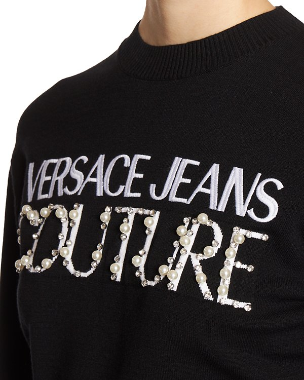 Versace Jeans Couture Embellished Logo Crop Sweater MSRP $475