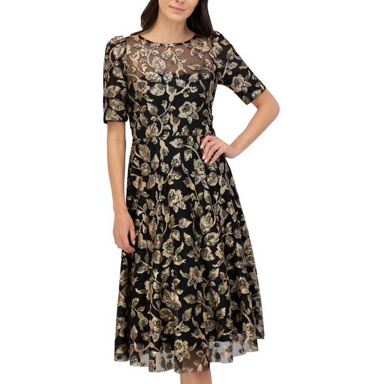 Eliza J Women's Sequin Embellished Short-Sleeve Midi Dress MSRP $298