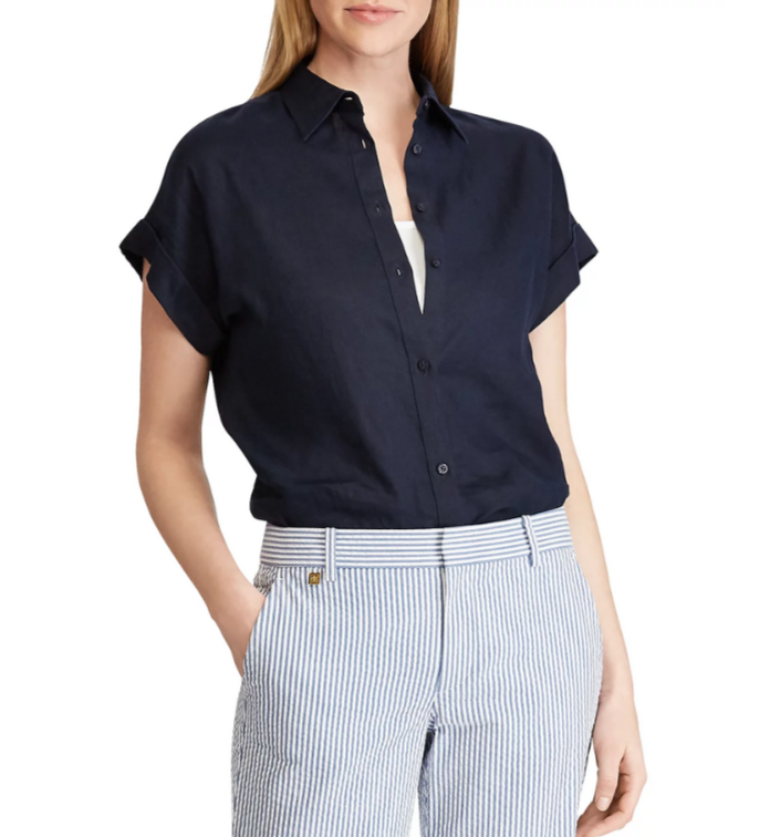 Lauren Ralph Lauren Linen Button-Down Top MSRP $99