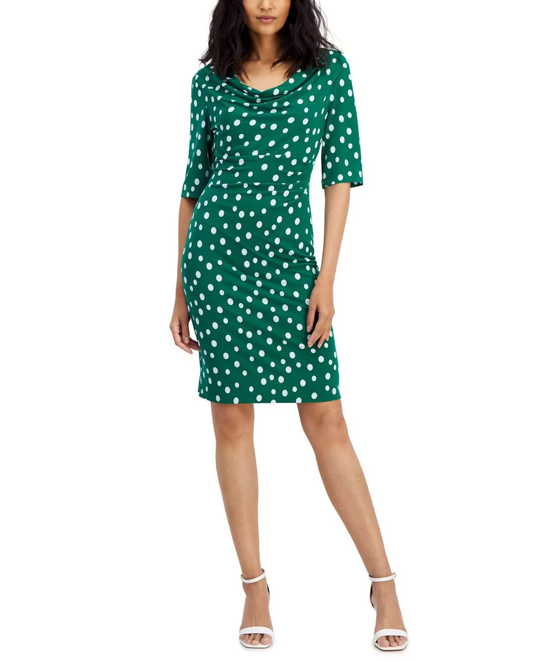 Connected Women's Polka-Dot Drape-Neck Sheath Dress MSRP $79