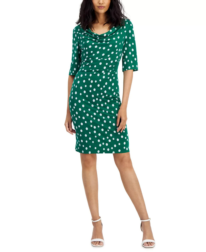 Connected Women's Polka-Dot Drape-Neck Sheath Dress MSRP $79