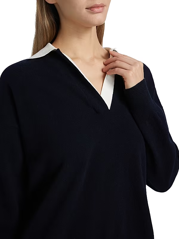 Vince Contrast Collar Cashmere-Blend Polo MSRP $365