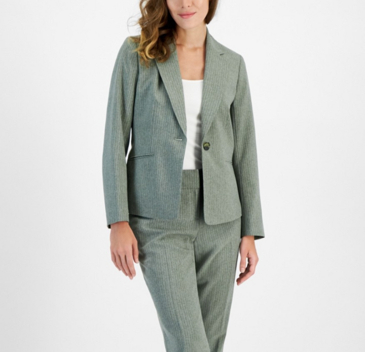 Le Suit Petite Pinstripe One-Button Suit Jacket