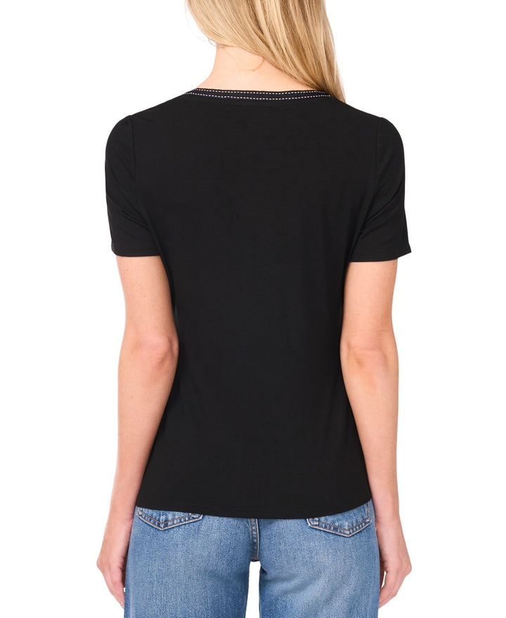 Sam & Jess Women's V-Neck Ribbon-Trim Top MSRP $49